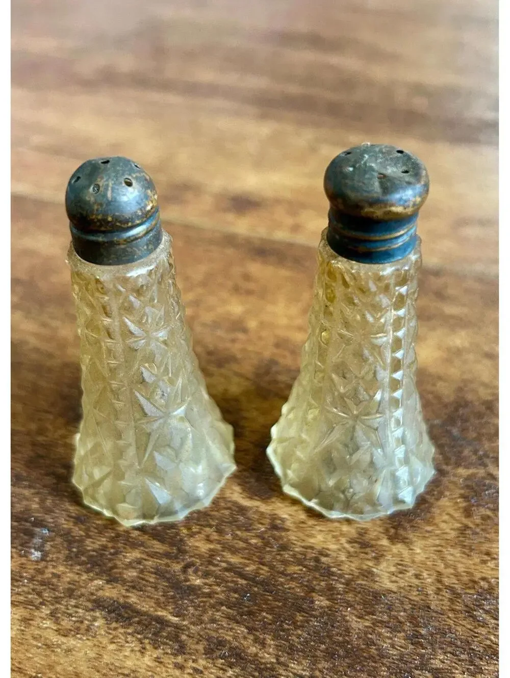 Vintage Sterling Silver Salt and Pepper Shakers: 1920s Crystal Glass Made in USA